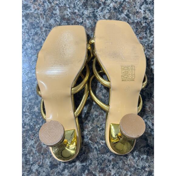 Women's Brand Gold Decorated Pyramid High Heel Mules Sandals, Open-Toe Sandals - Picture 2 of 3